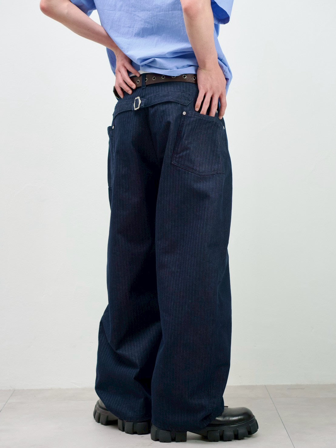 受注制【Chikashitsu +】herringbone curve pants (2color)