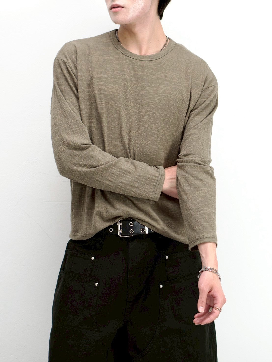 受注制【Chikashitsu +】cropped slub long sleeve tee (4color)