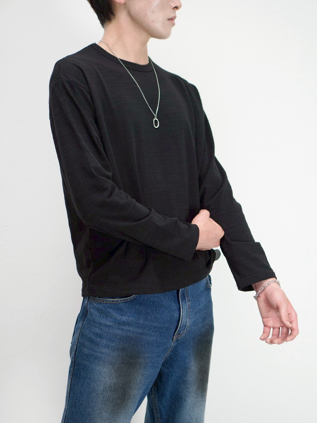 受注制【Chikashitsu +】cropped slub long sleeve tee (4color)