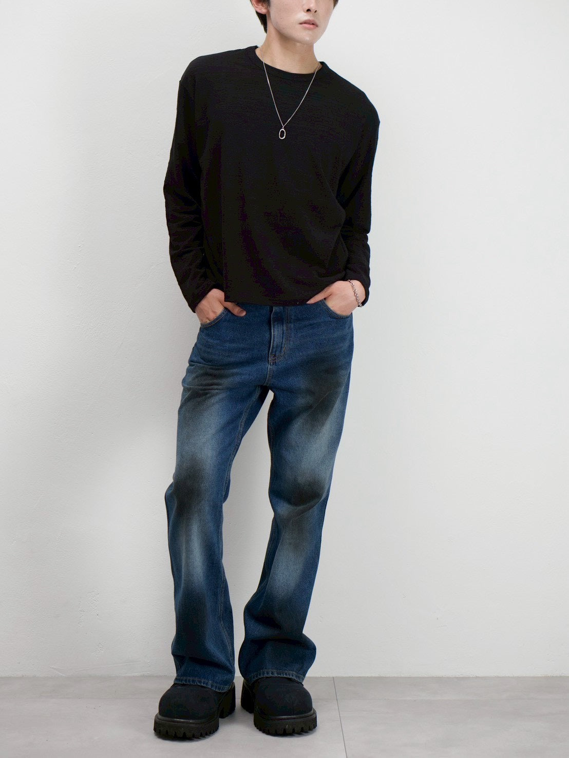 受注制【Chikashitsu +】cropped slub long sleeve tee (4color)