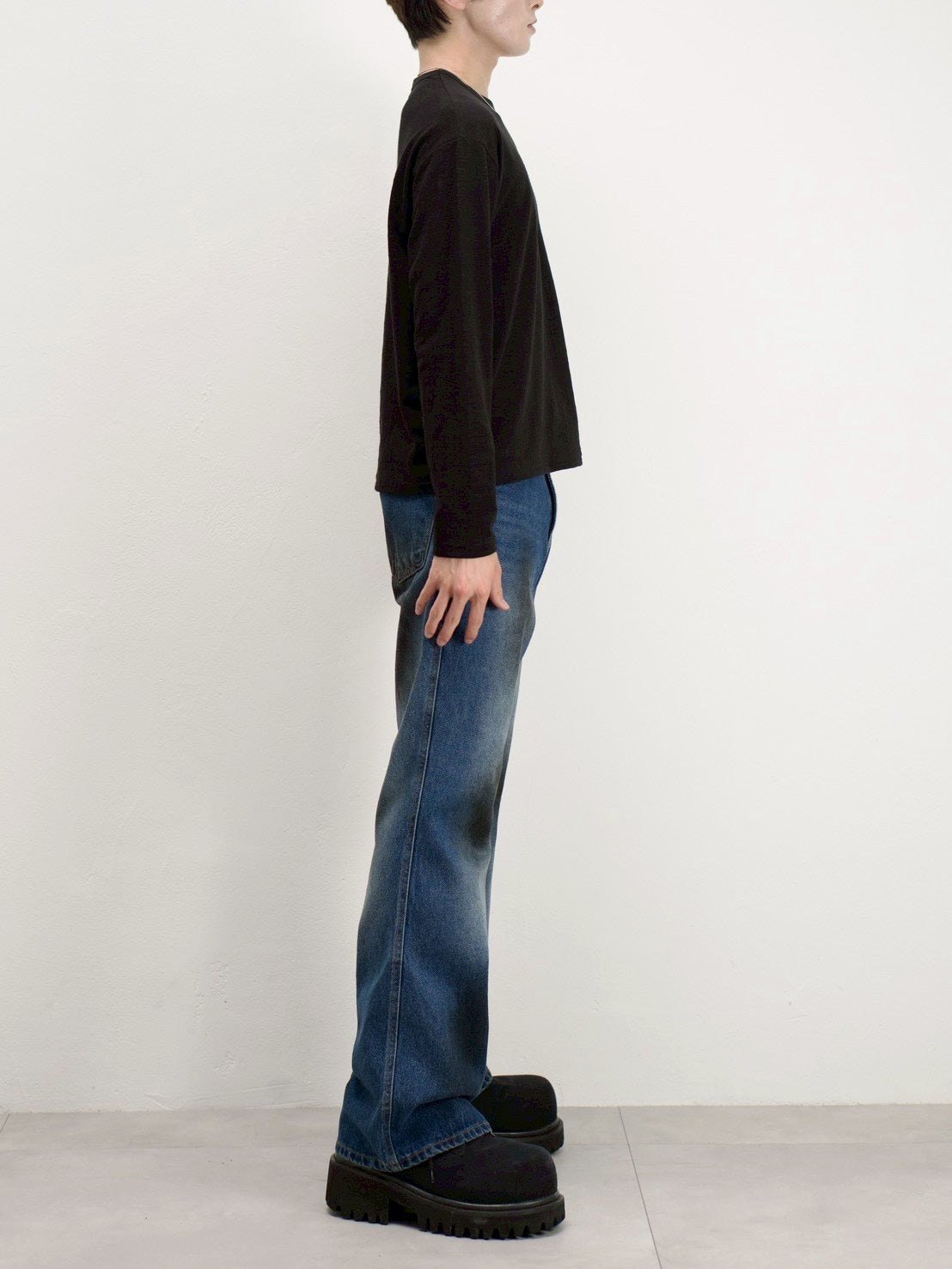 受注制【Chikashitsu +】cropped slub long sleeve tee (4color)