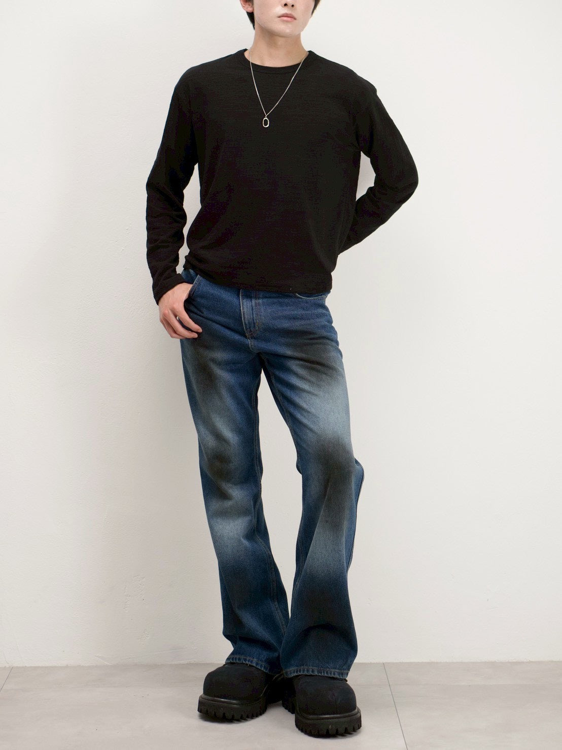 受注制【Chikashitsu +】cropped slub long sleeve tee (4color)