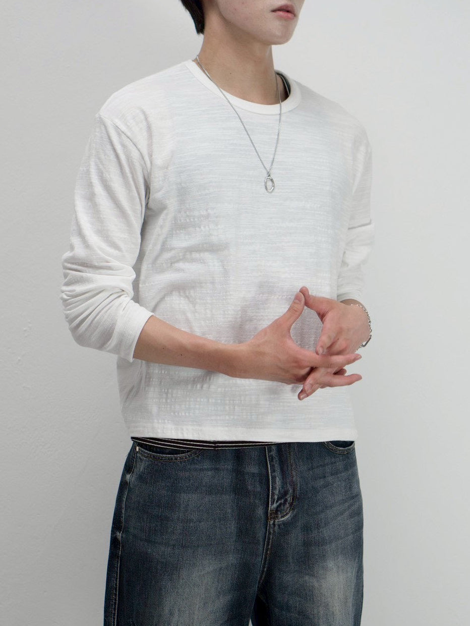 受注制【Chikashitsu +】cropped slub long sleeve tee (4color)