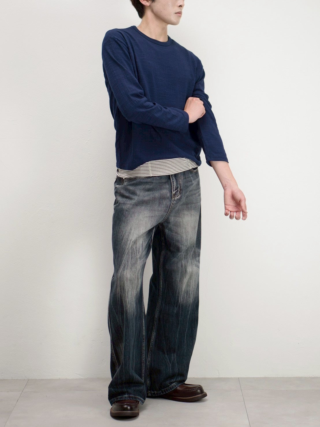 受注制【Chikashitsu +】cropped slub long sleeve tee (4color)