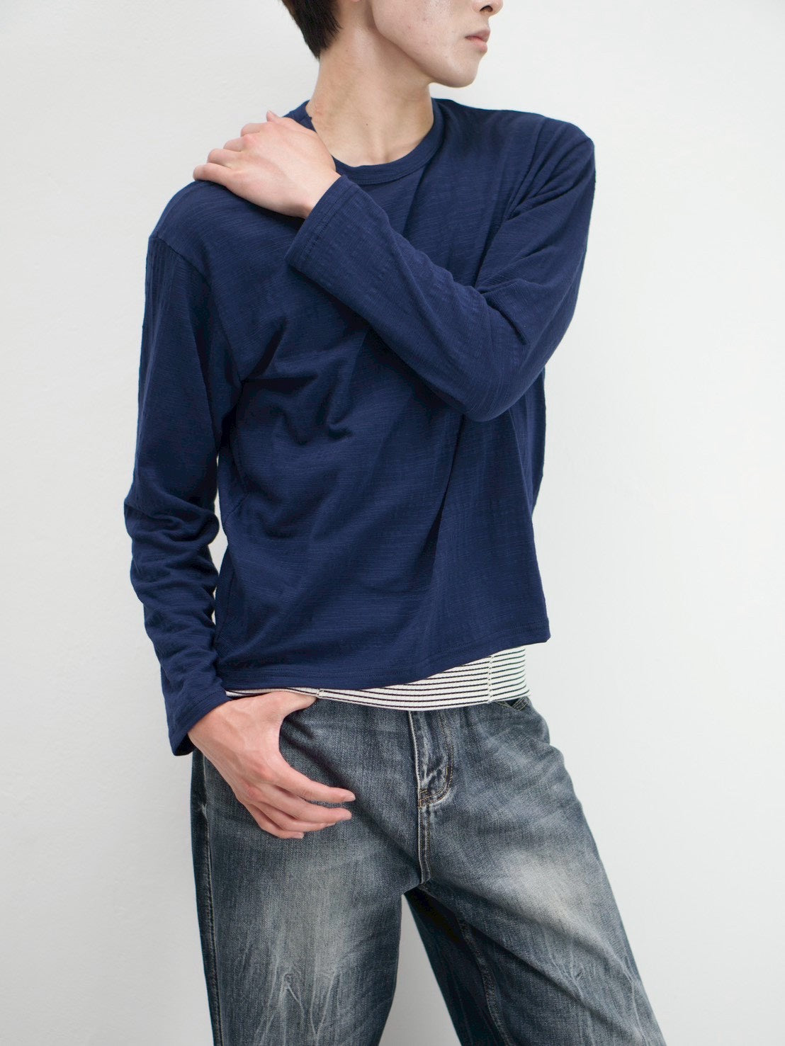 受注制【Chikashitsu +】cropped slub long sleeve tee (4color)