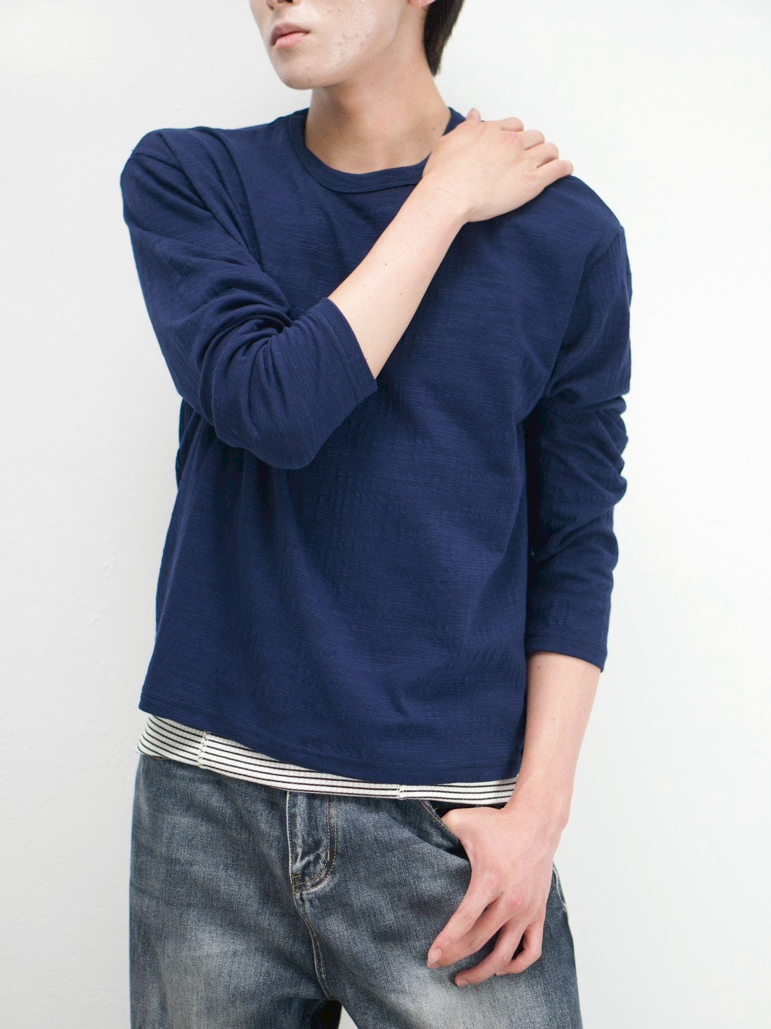 受注制【Chikashitsu +】cropped slub long sleeve tee (4color)