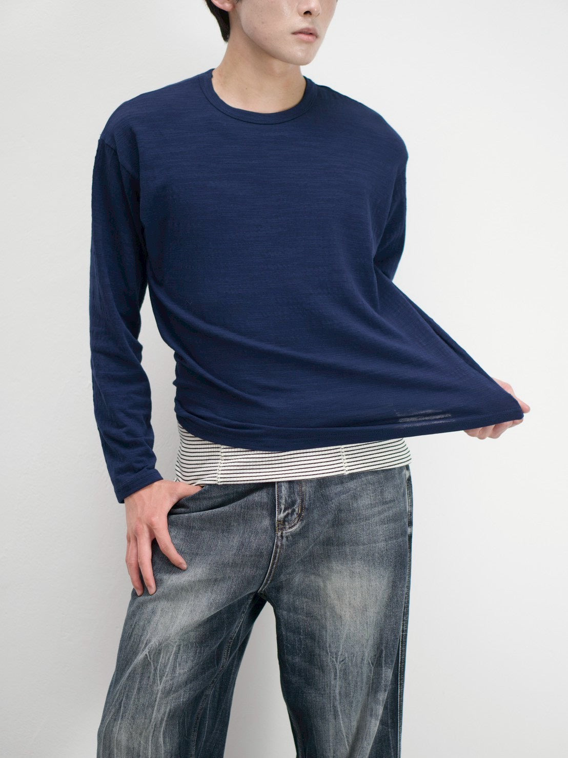 受注制【Chikashitsu +】cropped slub long sleeve tee (4color)