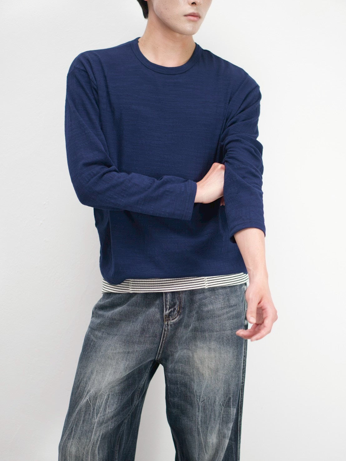 受注制【Chikashitsu +】cropped slub long sleeve tee (4color)