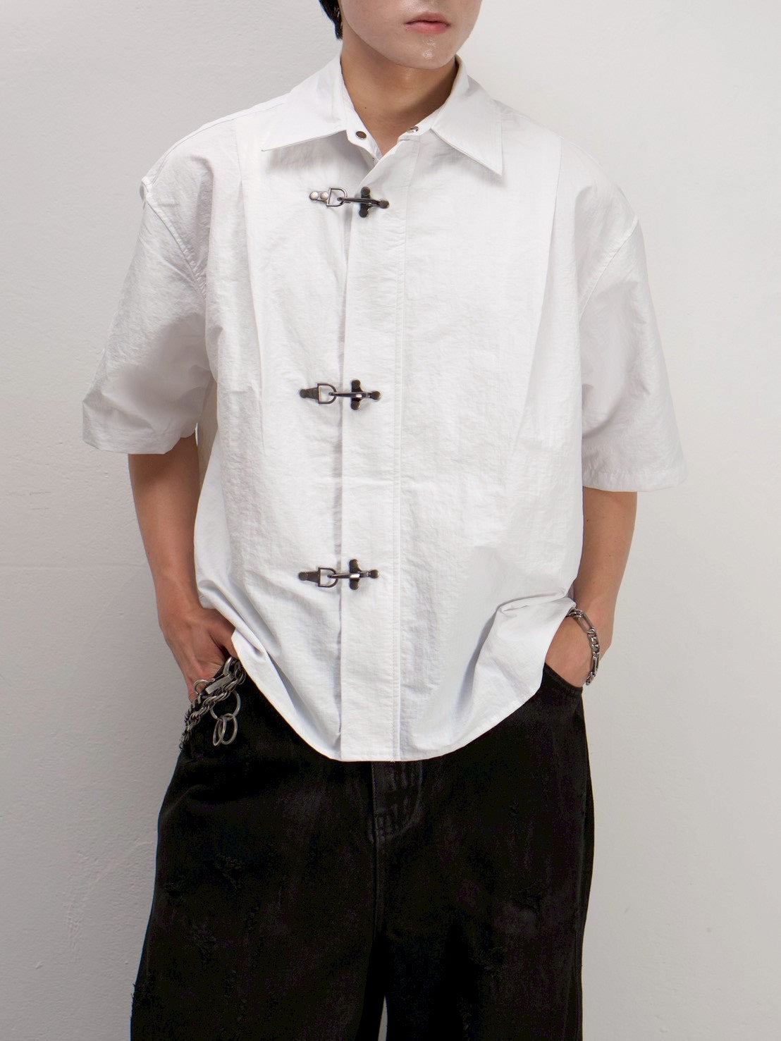 受注制【Chikashitsu +】front hook shirt jacket (2color)