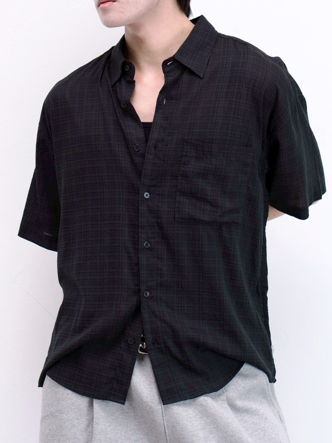 受注制【Chikashitsu +】carrot check half sleeve shirt (2color)