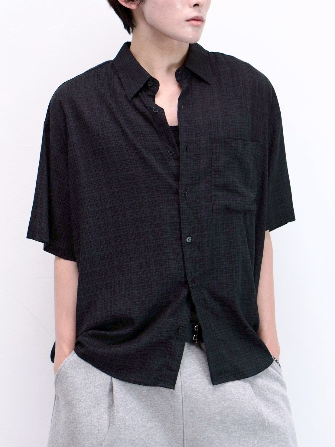 受注制【Chikashitsu +】carrot check half sleeve shirt (2color)