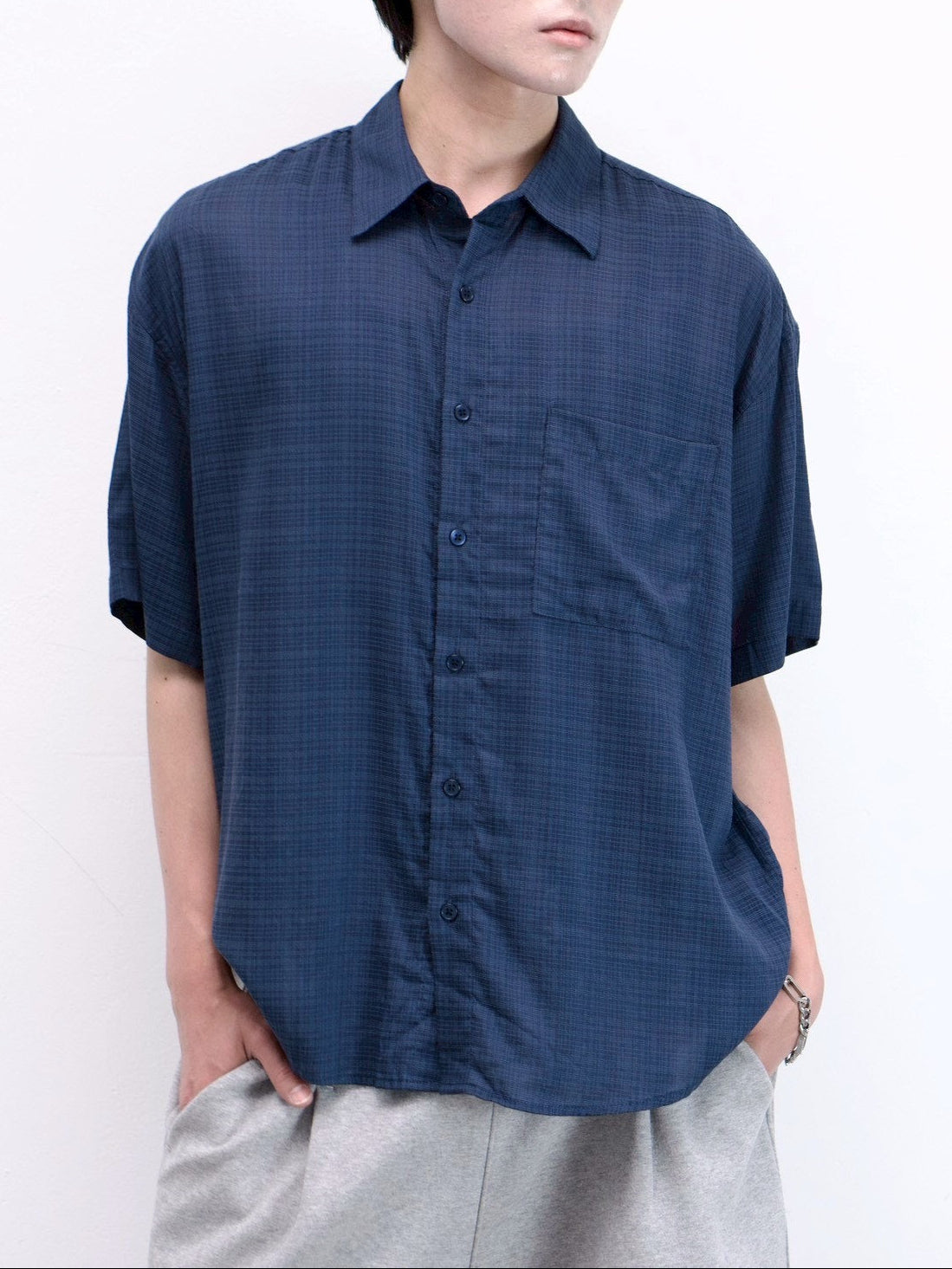 受注制【Chikashitsu +】carrot check half sleeve shirt (2color)