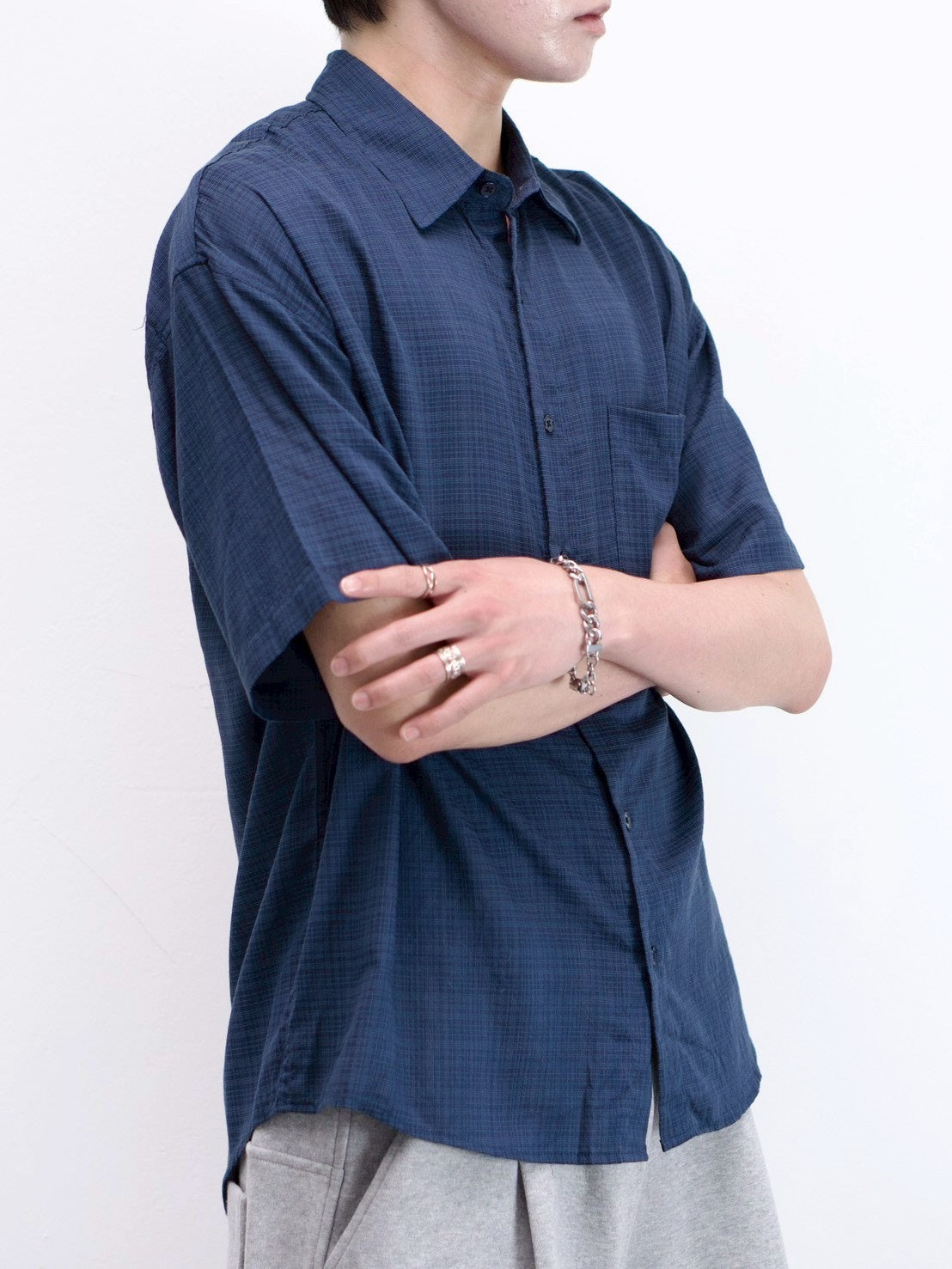 受注制【Chikashitsu +】carrot check half sleeve shirt (2color)