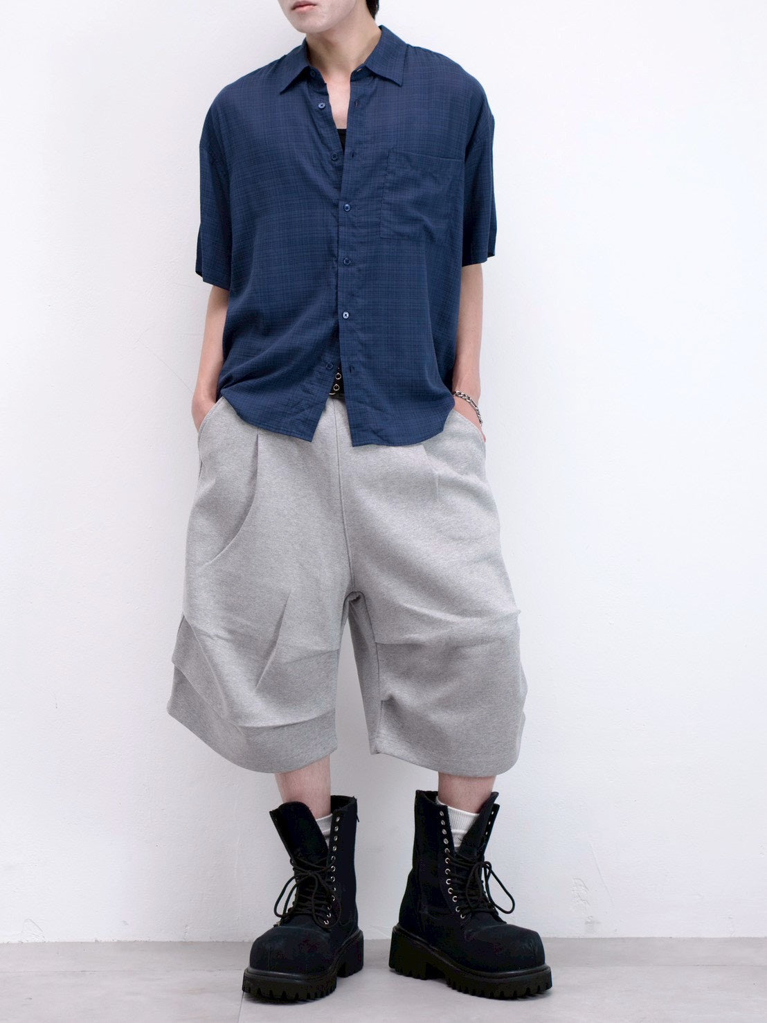 受注制【Chikashitsu +】carrot check half sleeve shirt (2color)