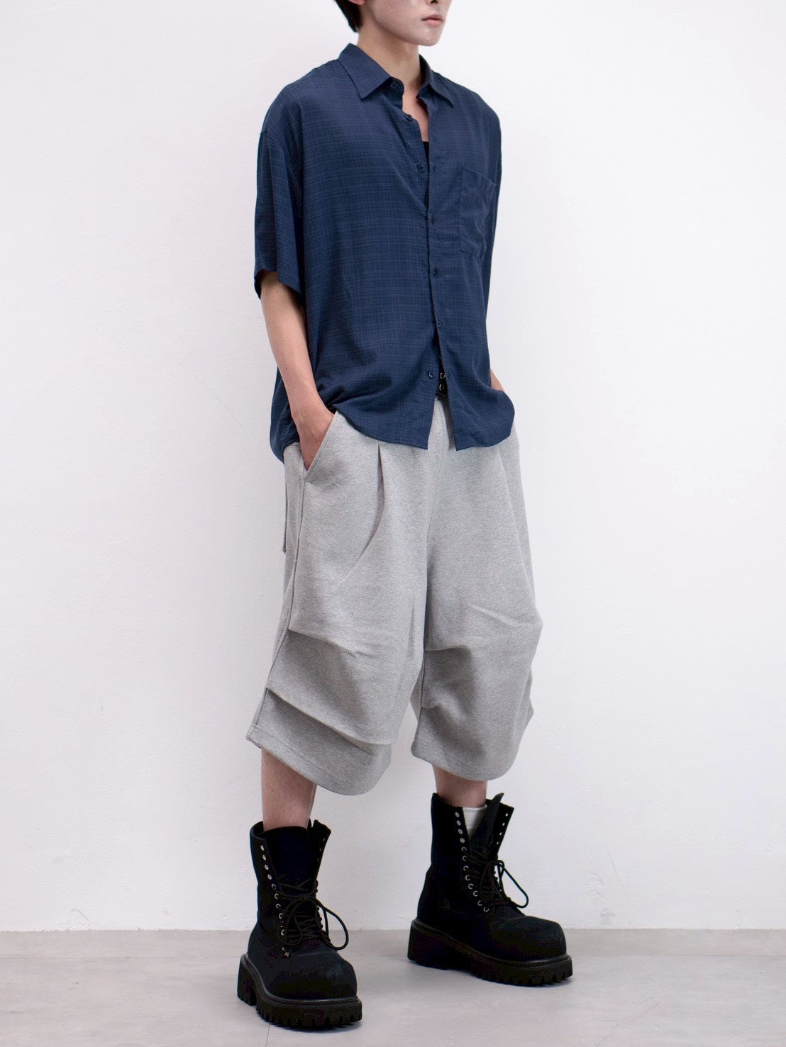 受注制【Chikashitsu +】carrot check half sleeve shirt (2color)