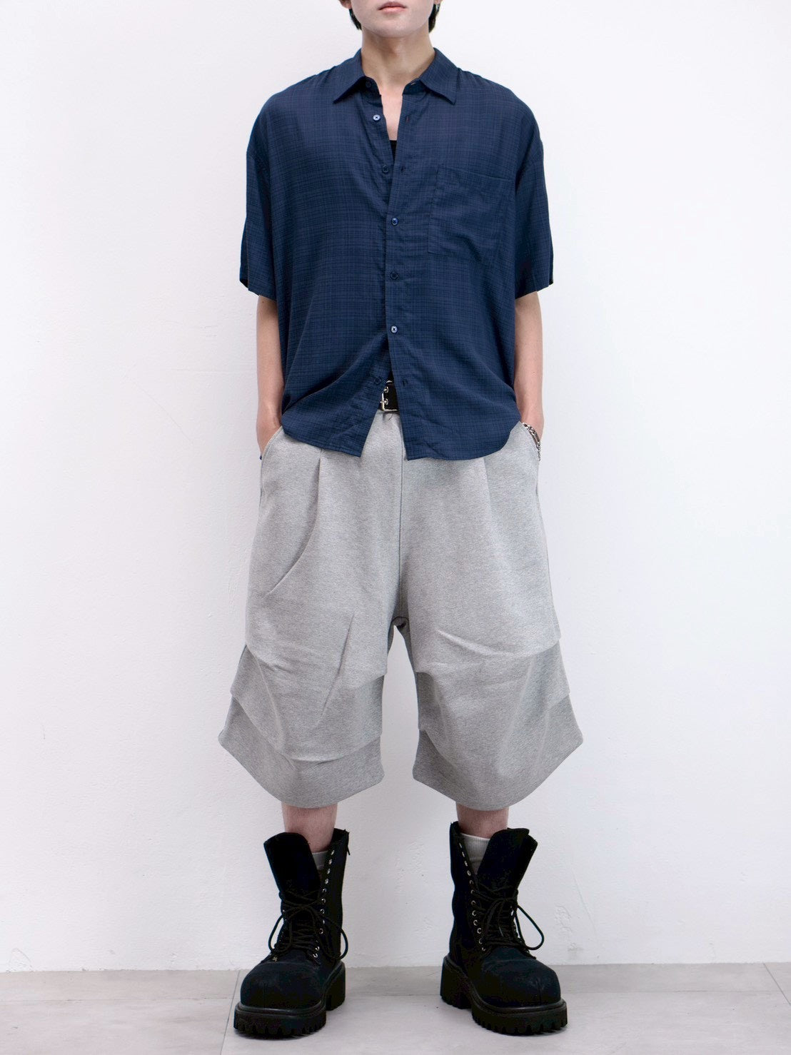 受注制【Chikashitsu +】carrot check half sleeve shirt (2color)