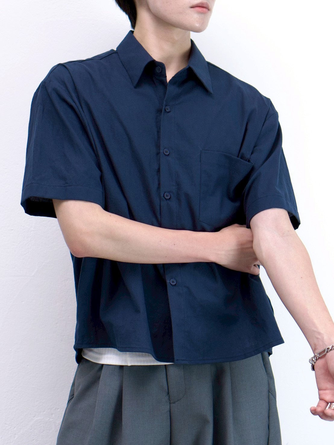 受注制【Chikashitsu +】bio wash cropped half sleeve shirt (3color)