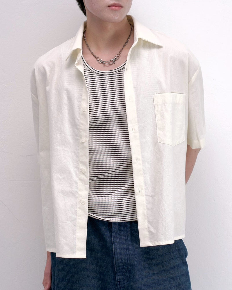 受注制【Chikashitsu +】bio wash cropped half sleeve shirt (3color)