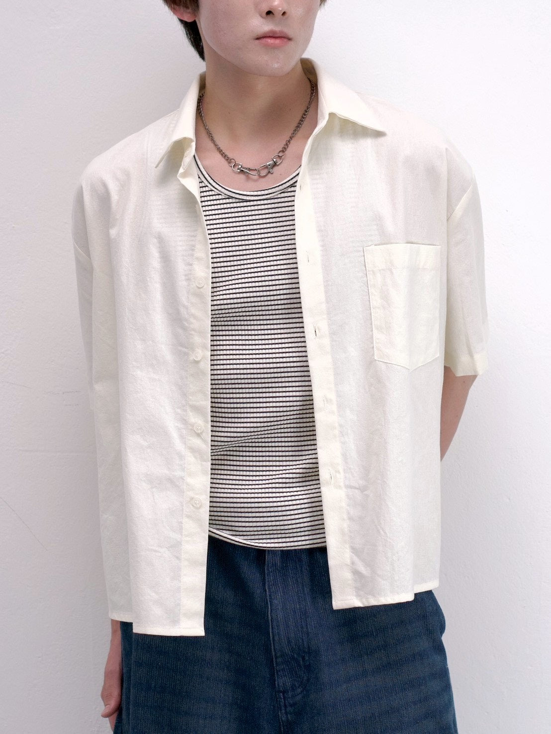 受注制【Chikashitsu +】bio wash cropped half sleeve shirt (3color)