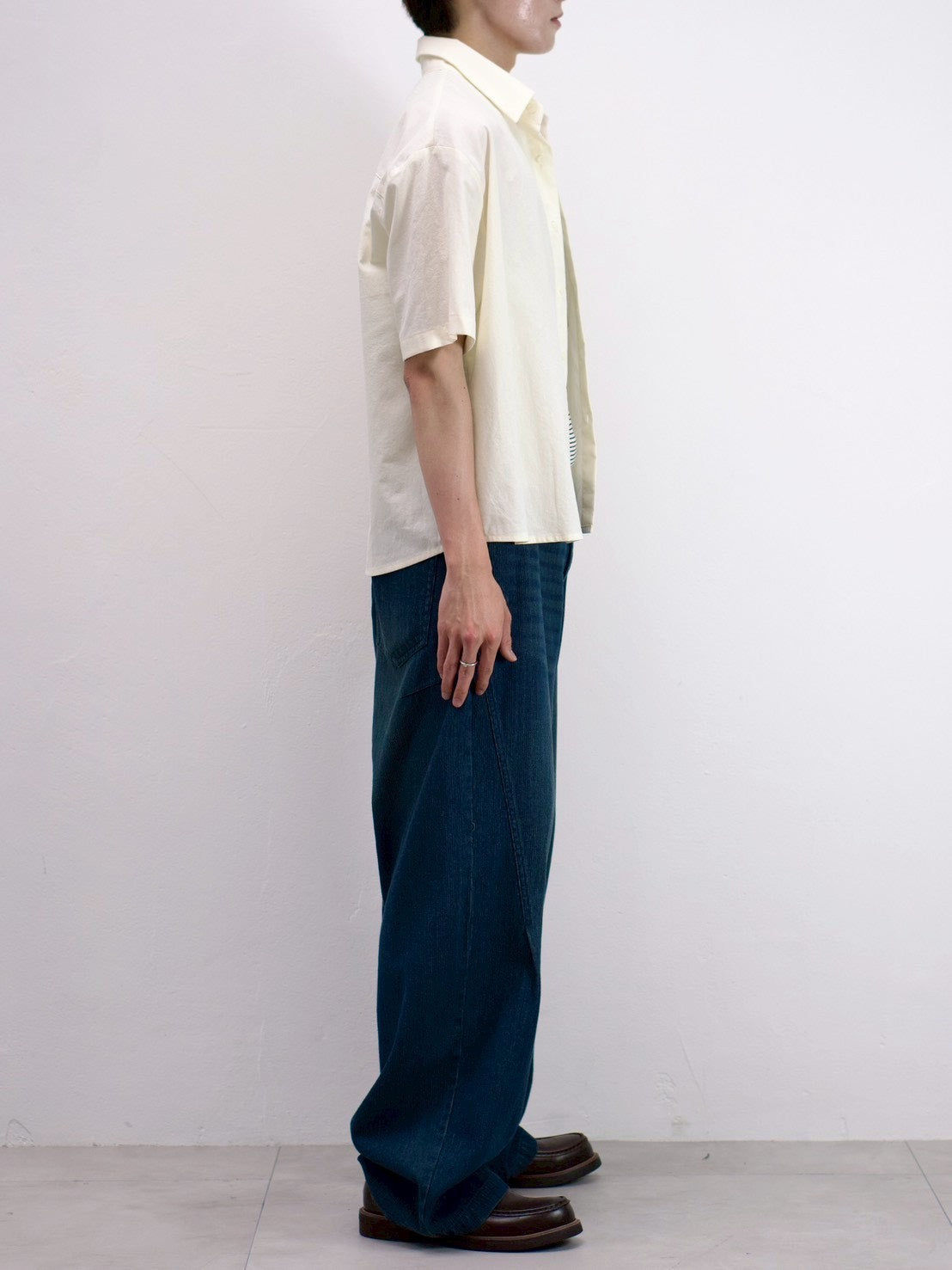 受注制【Chikashitsu +】bio wash cropped half sleeve shirt (3color)