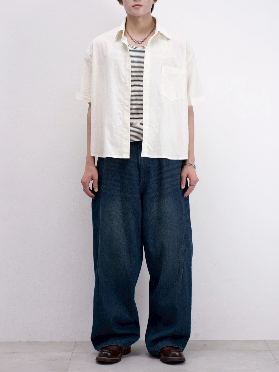 受注制【Chikashitsu +】bio wash cropped half sleeve shirt (3color)