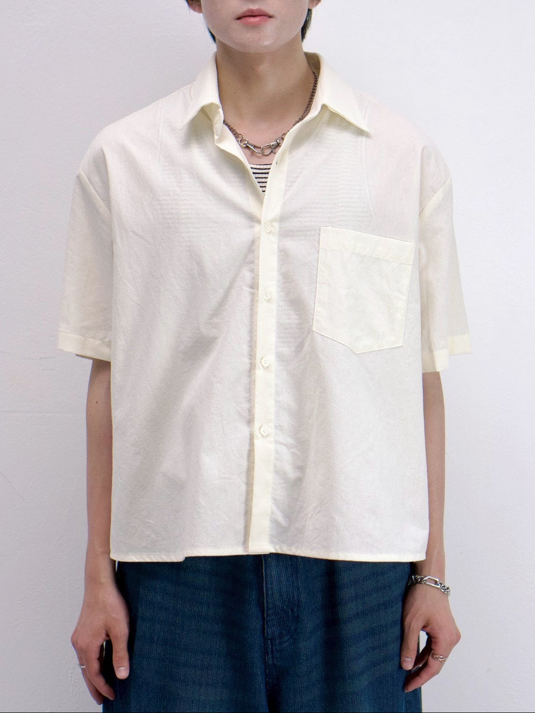 受注制【Chikashitsu +】bio wash cropped half sleeve shirt (3color)