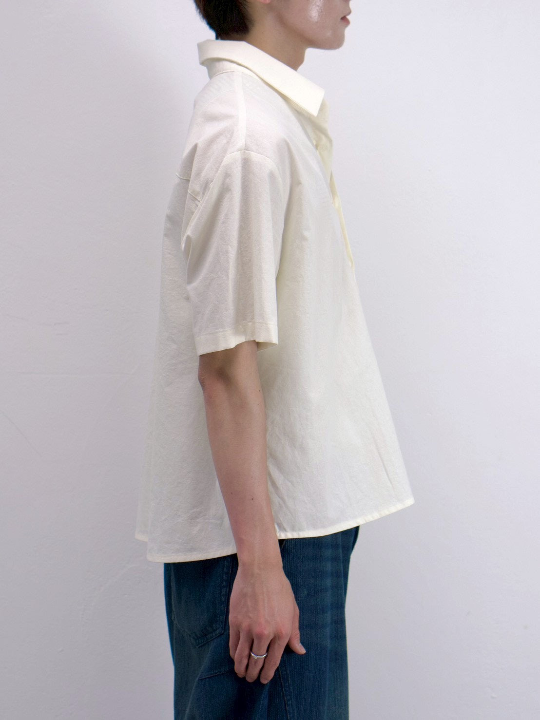 受注制【Chikashitsu +】bio wash cropped half sleeve shirt (3color)