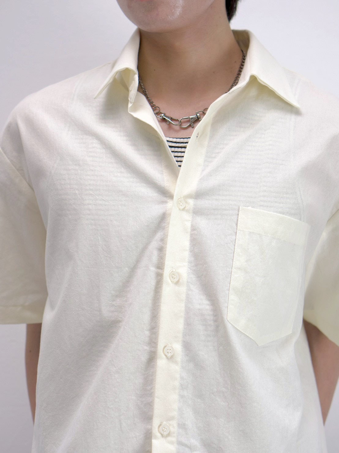 受注制【Chikashitsu +】bio wash cropped half sleeve shirt (3color)
