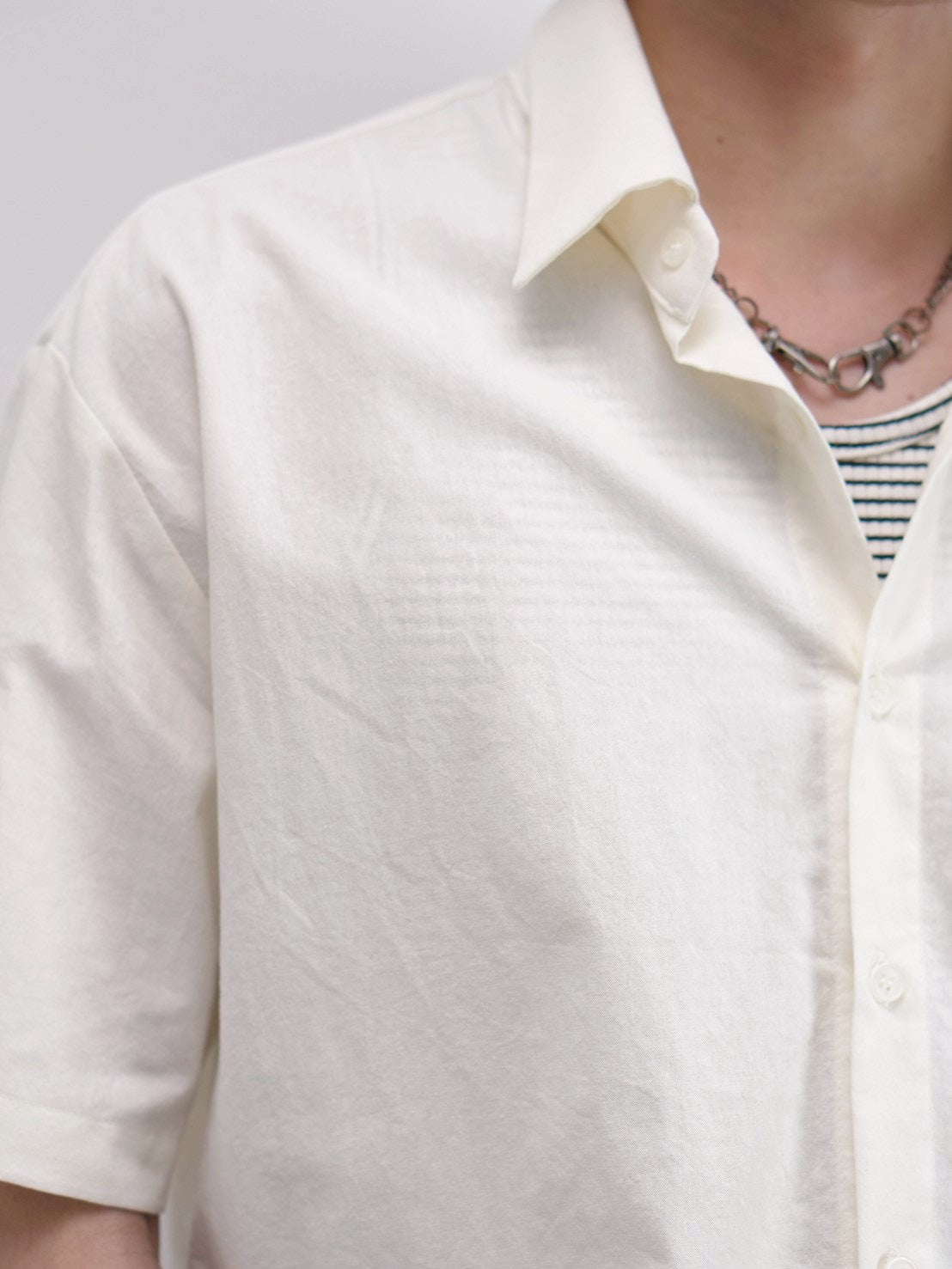 受注制【Chikashitsu +】bio wash cropped half sleeve shirt (3color)