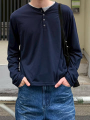 受注制【Chikashitsu +】cropped double layered henley neck long sleeve (3color)