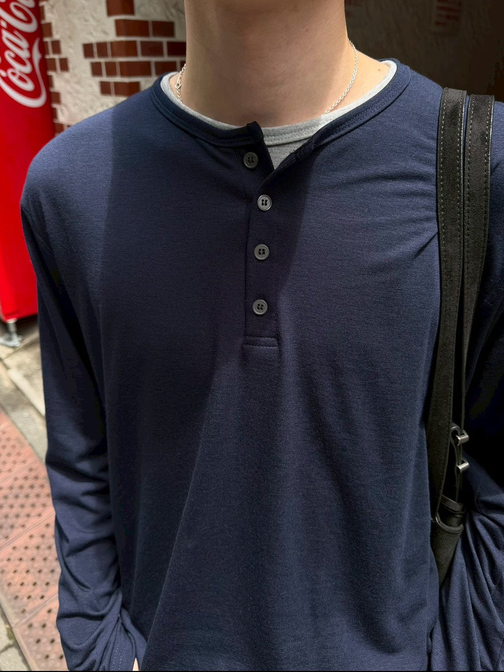 受注制【Chikashitsu +】cropped double layered henley neck long sleeve (3color)