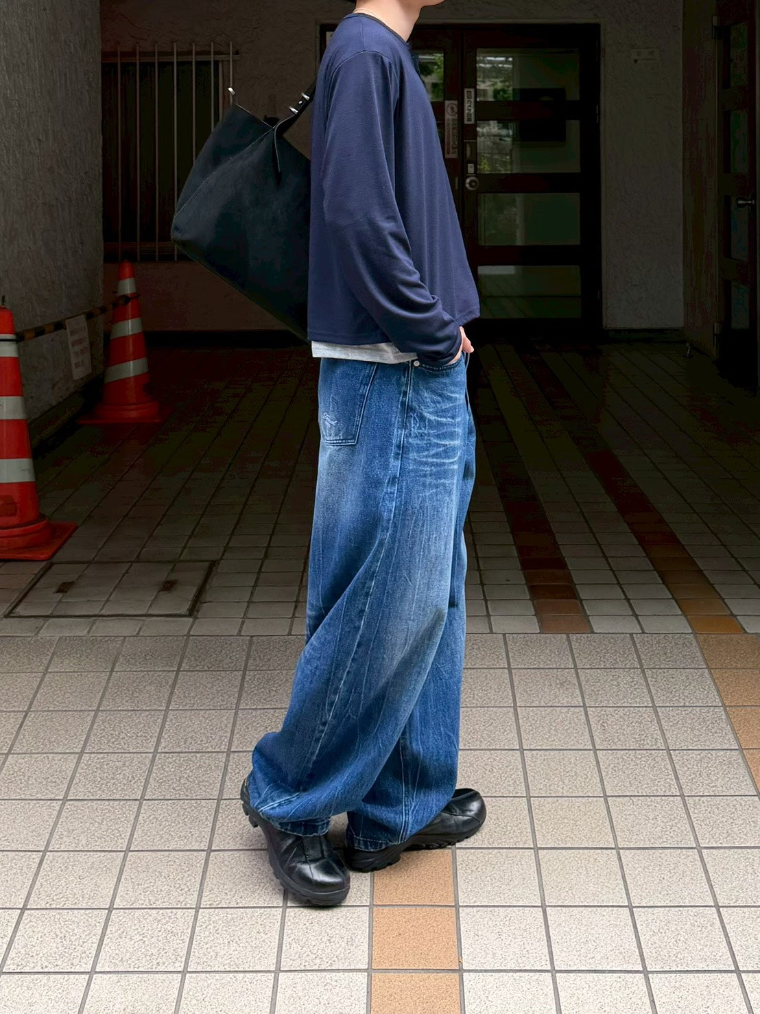 受注制【Chikashitsu +】cropped double layered henley neck long sleeve (3color)