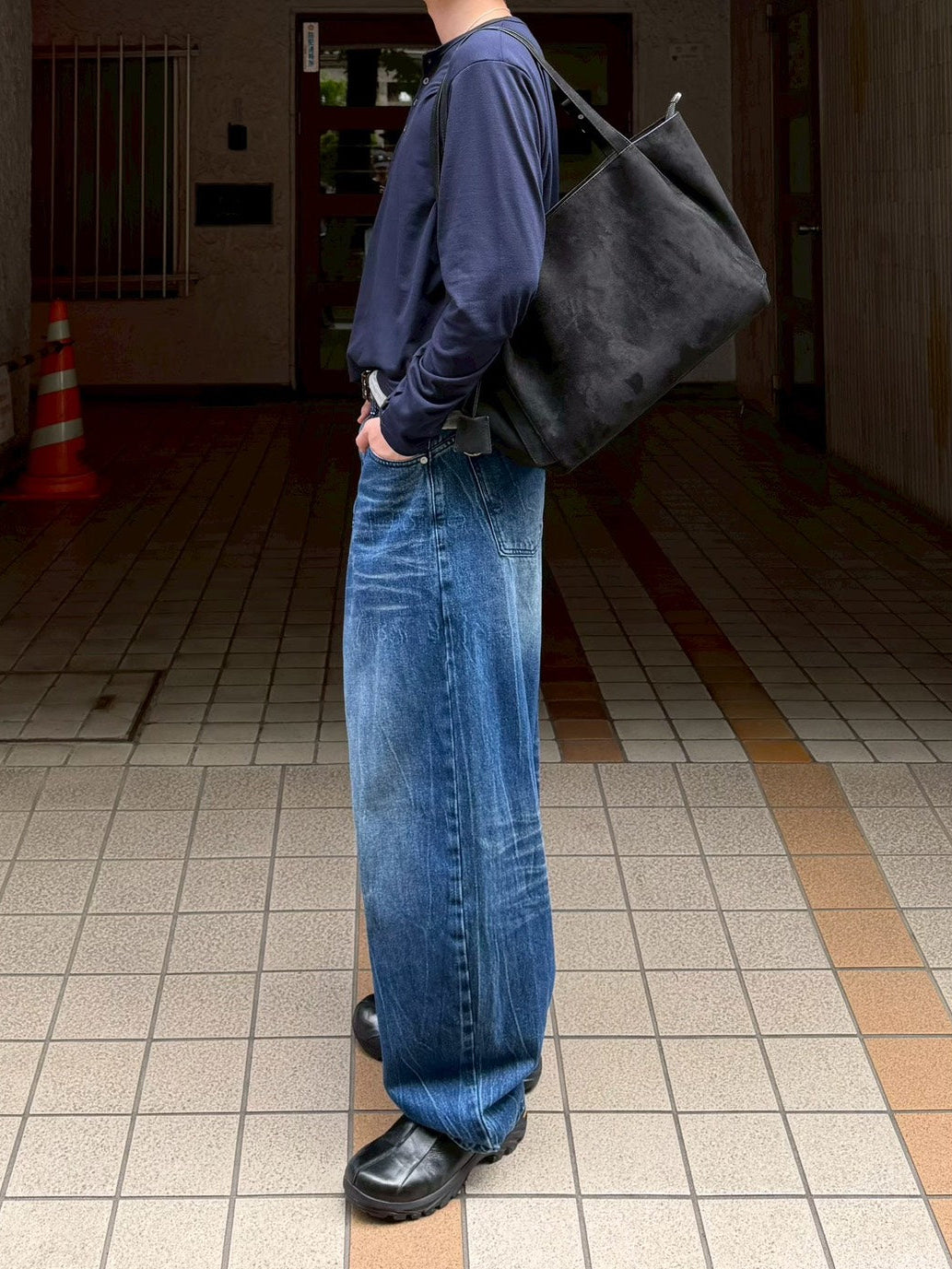 【Chikashitsu +】cropped double layered henley neck long sleeve (3color)