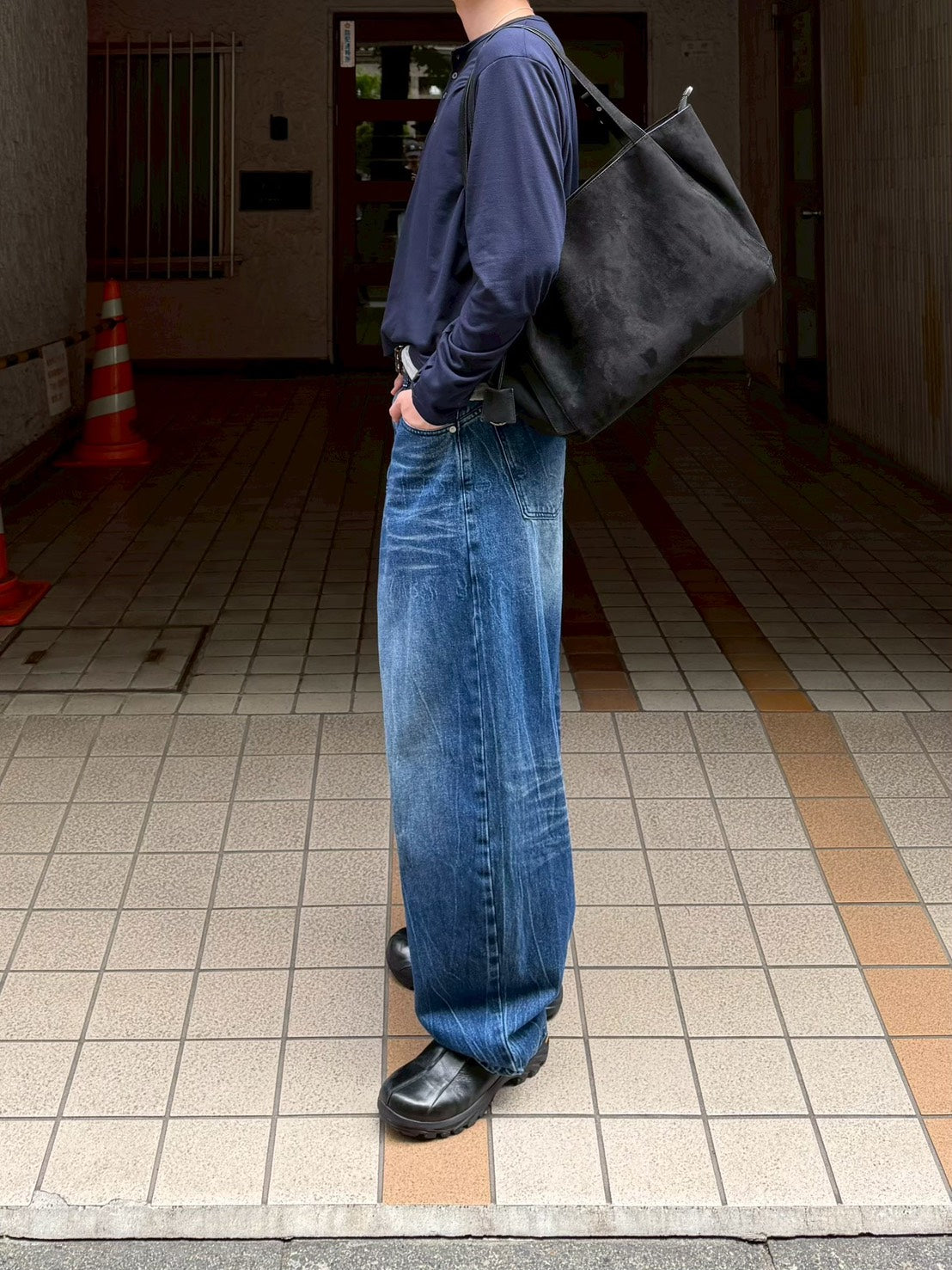 受注制【Chikashitsu +】cropped double layered henley neck long sleeve (3color)