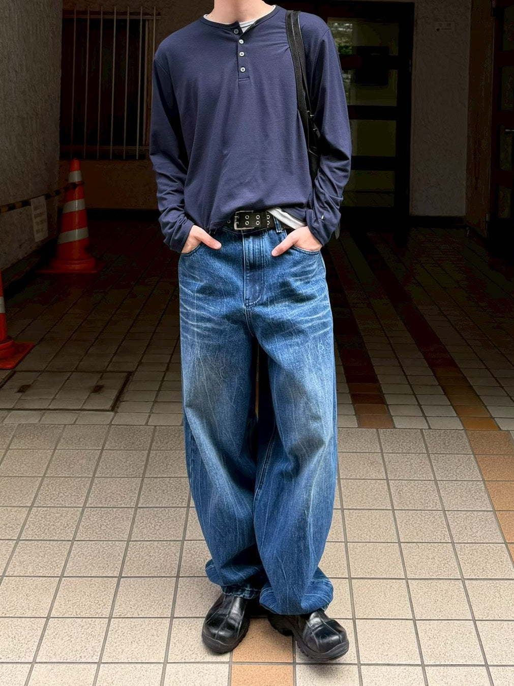 受注制【Chikashitsu +】cropped double layered henley neck long sleeve (3color)