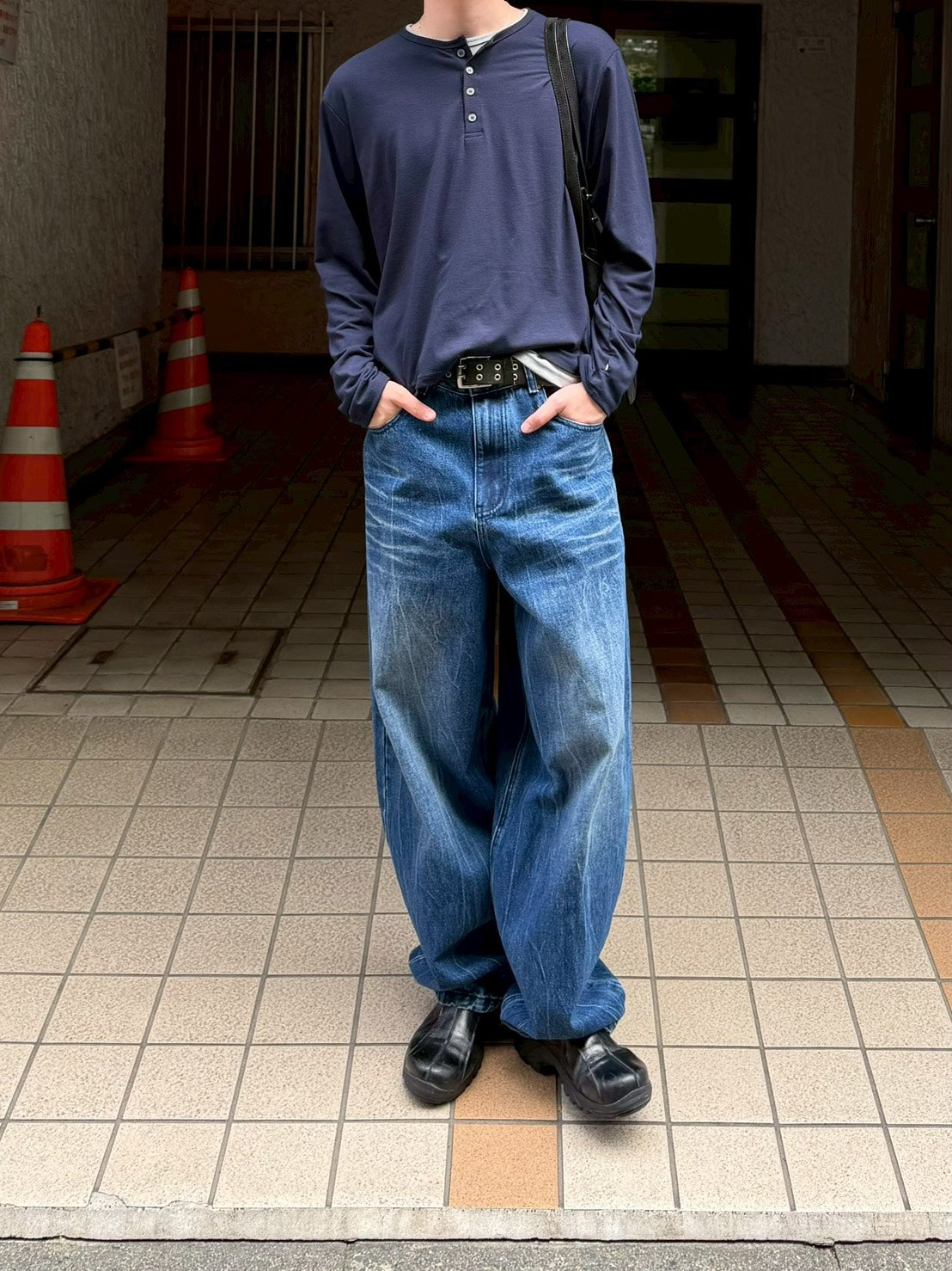受注制【Chikashitsu +】cropped double layered henley neck long sleeve (3color)