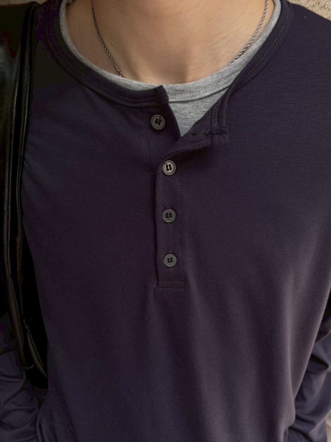 受注制【Chikashitsu +】cropped double layered henley neck long sleeve (3color)