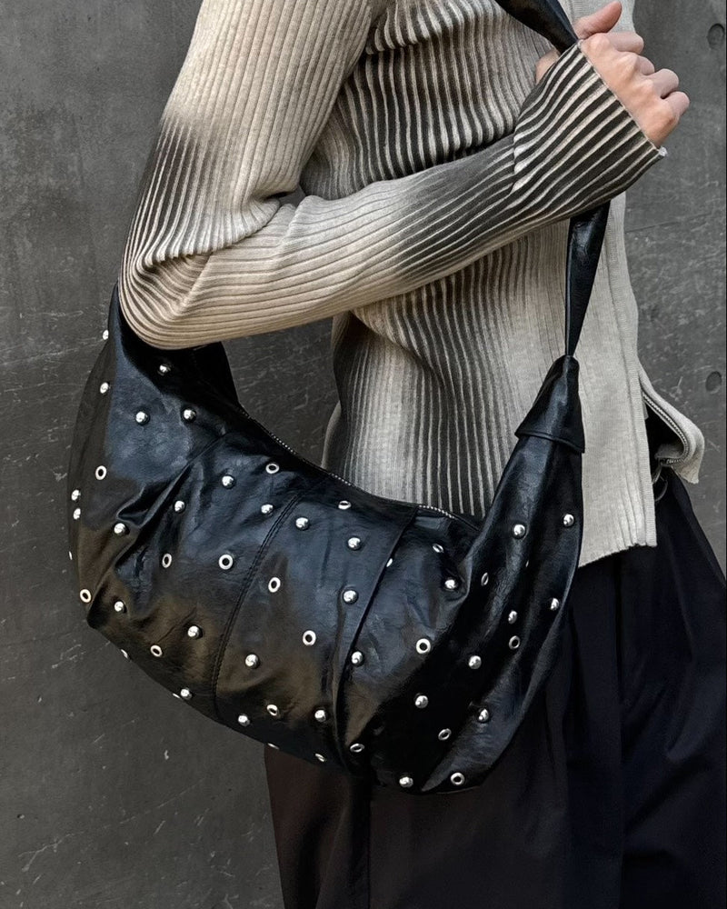 HEP FIVE店WEB限定受注制【Chikashitsu＋】eyelet studs mixed cross bag (2color)