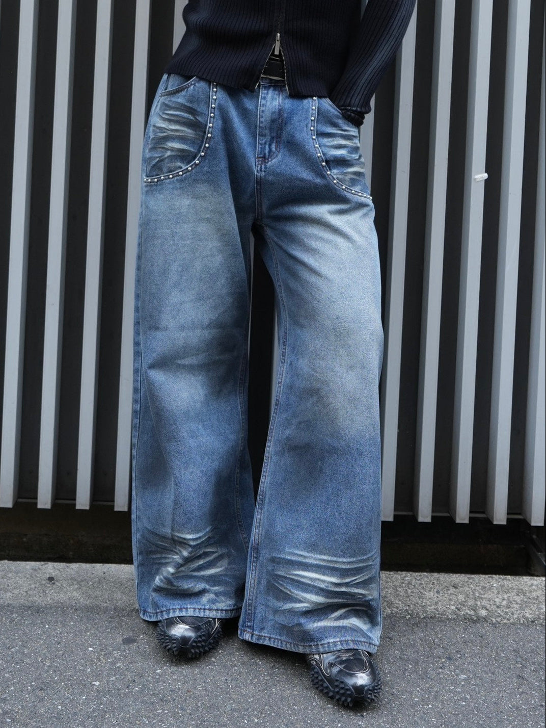 HEP FIVE店WEB限定受注制【Chikashitsu +】pocket rivet dirty wash denim pants