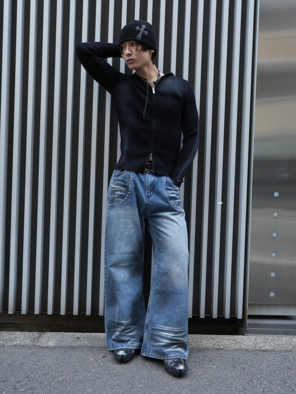 HEP FIVE店WEB限定受注制【Chikashitsu +】pocket rivet dirty wash denim pants