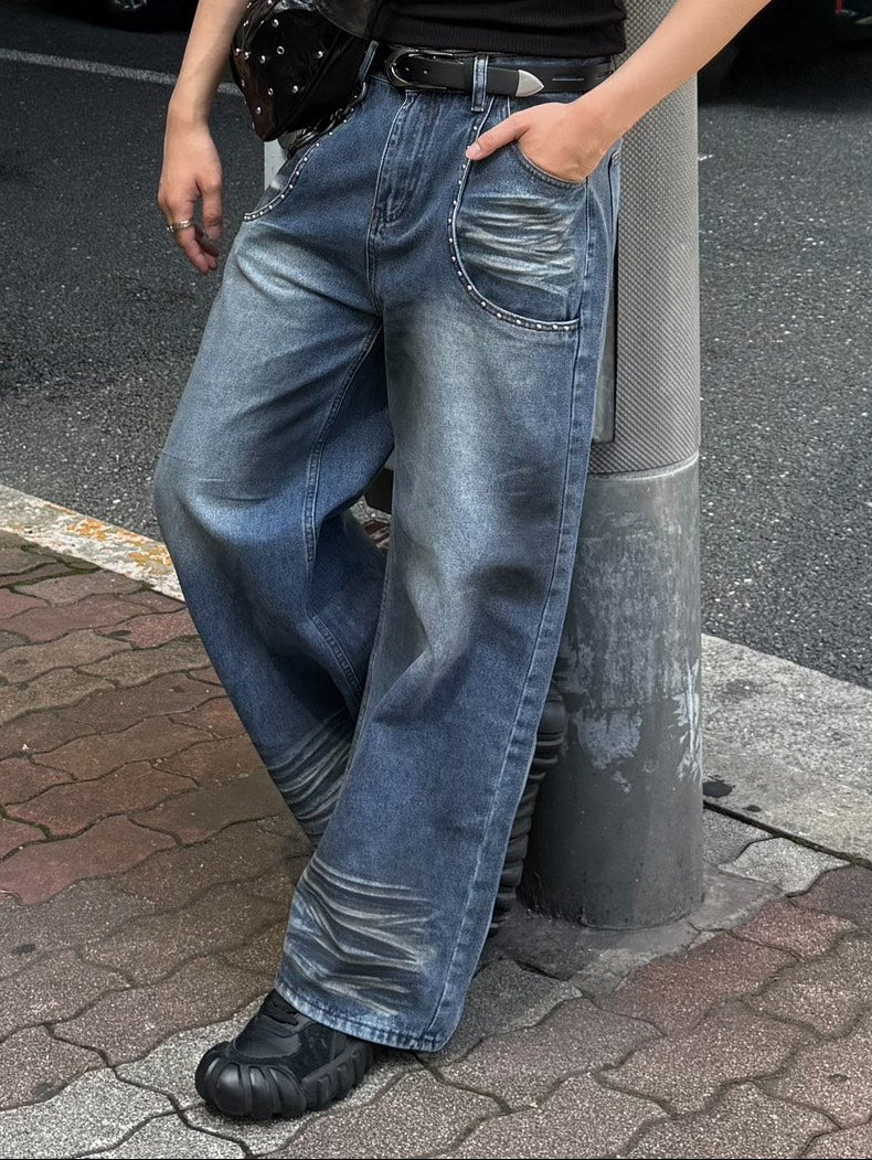 HEP FIVE店WEB限定受注制【Chikashitsu +】pocket rivet dirty wash denim pants