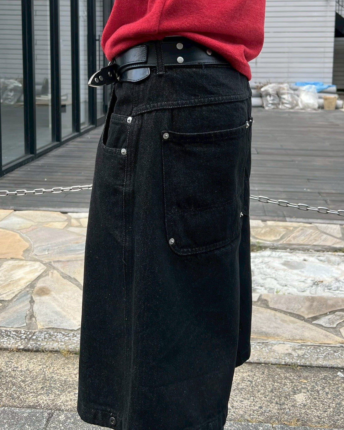 受注制【Chikashitsu +】snap bermuda denim pants (2color)