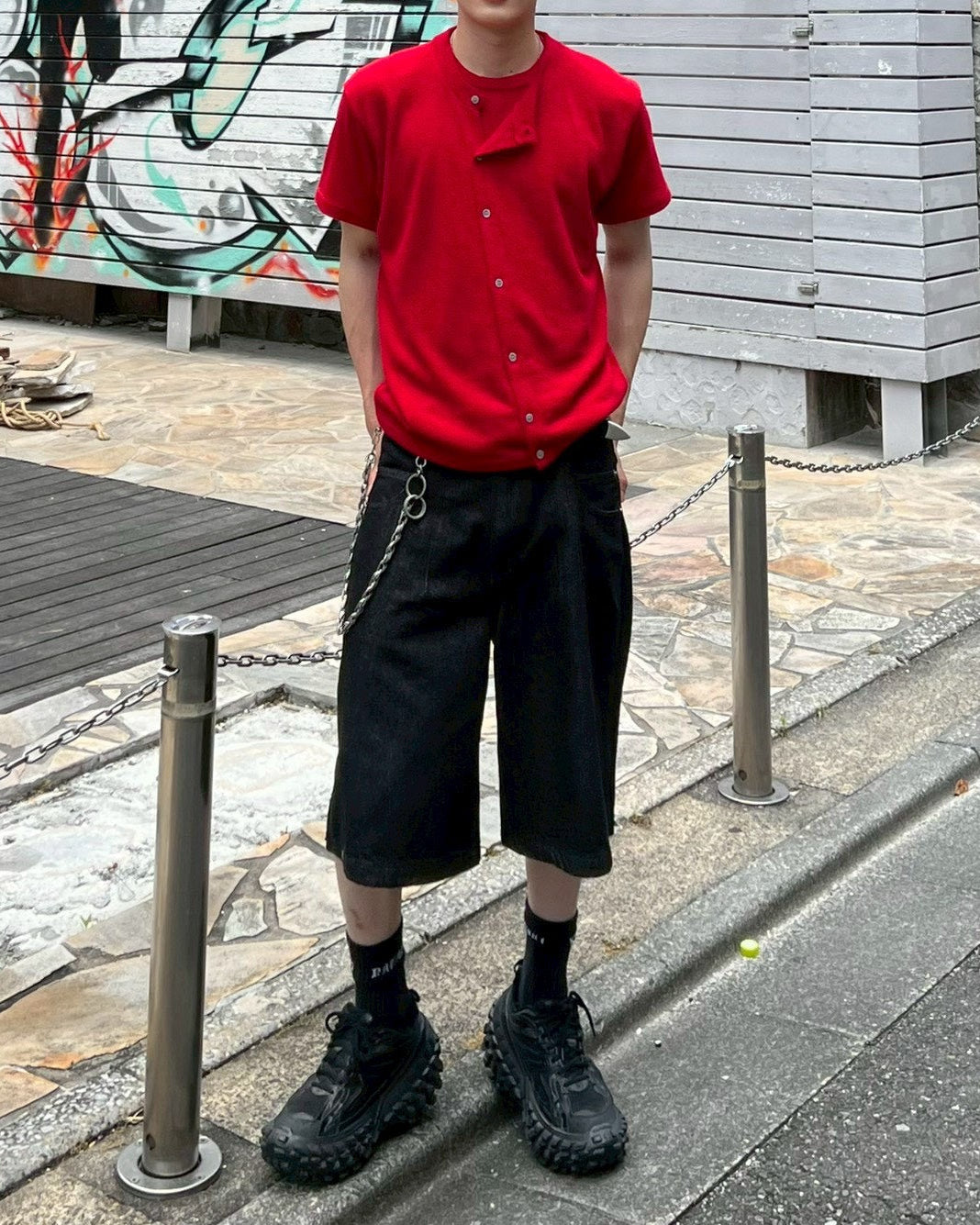 受注制【Chikashitsu +】snap bermuda denim pants (2color)