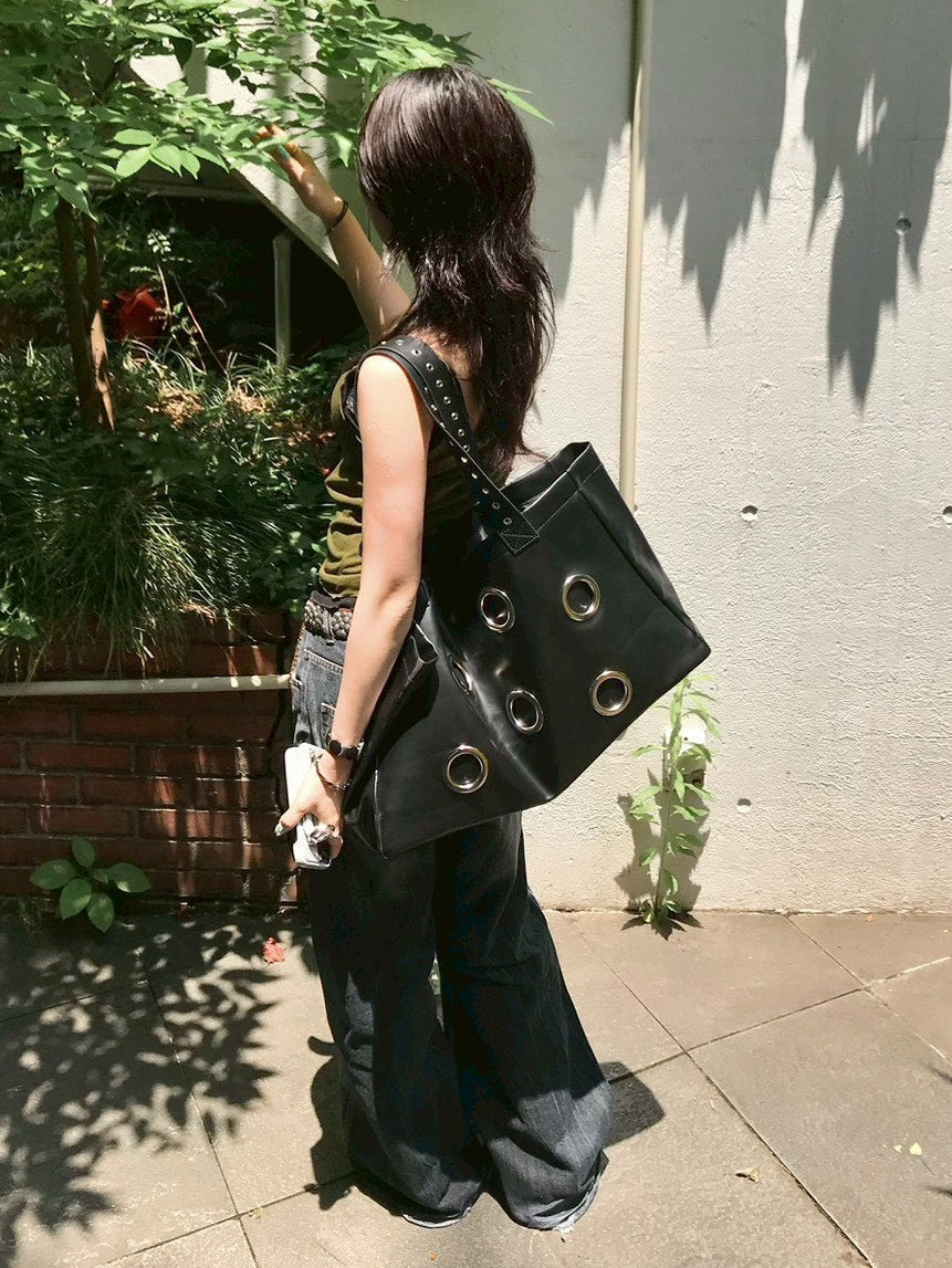 受注制【OaKS】Black Eyelet Big Bag