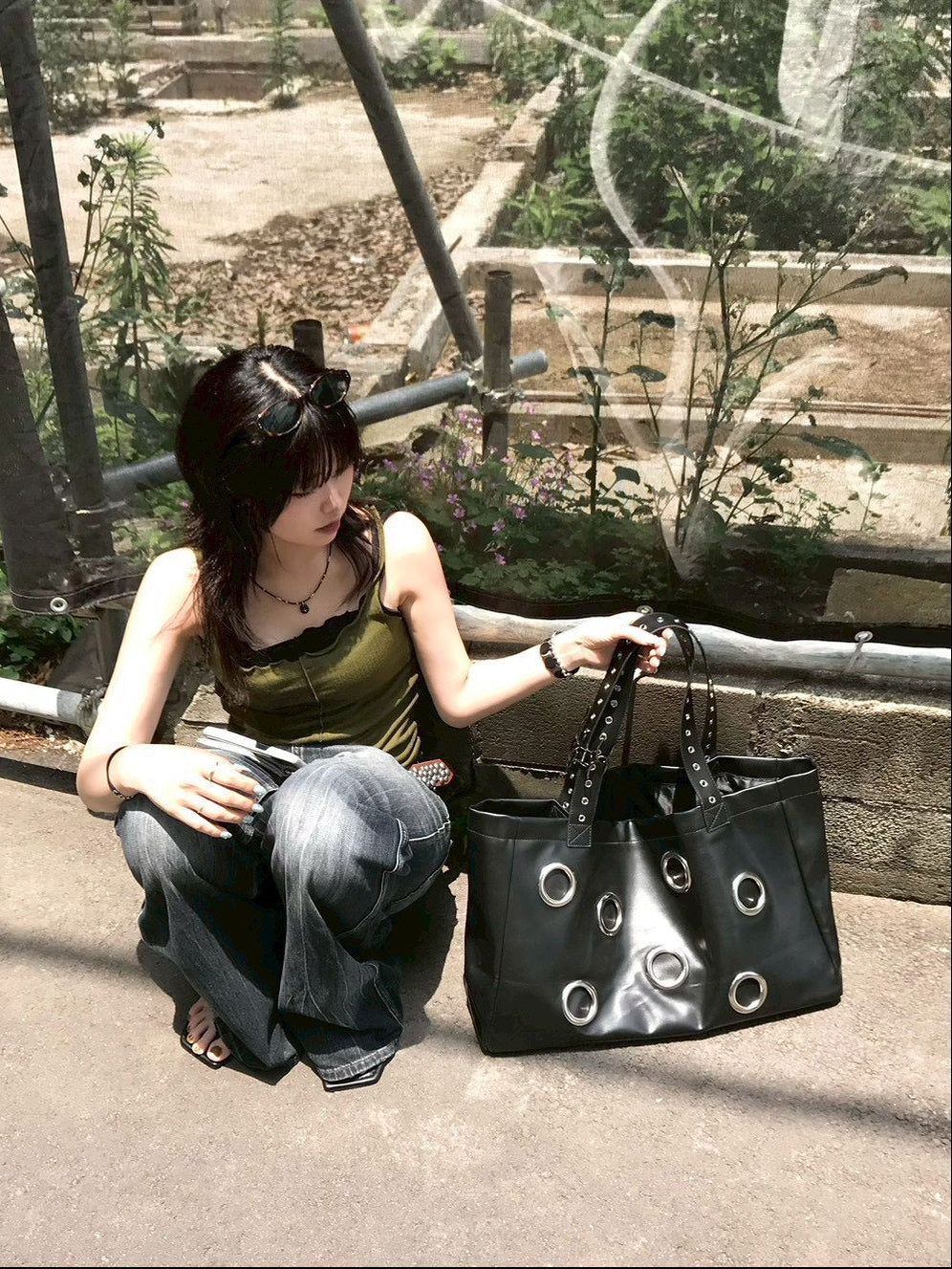 受注制【OaKS】Black Eyelet Big Bag