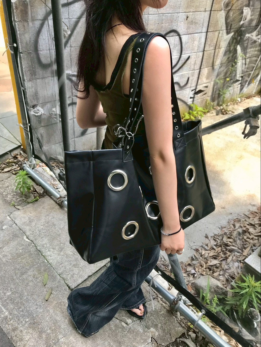 受注制【OaKS】Black Eyelet Big Bag