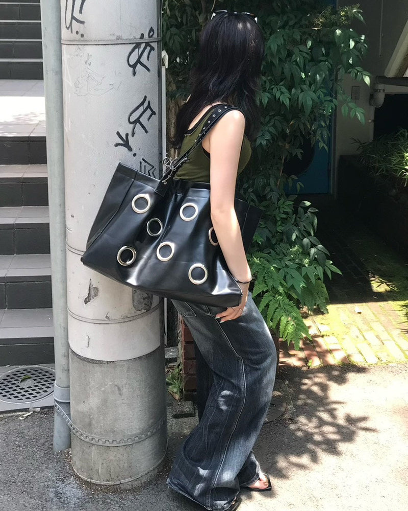 受注制【OaKS】Black Eyelet Big Bag
