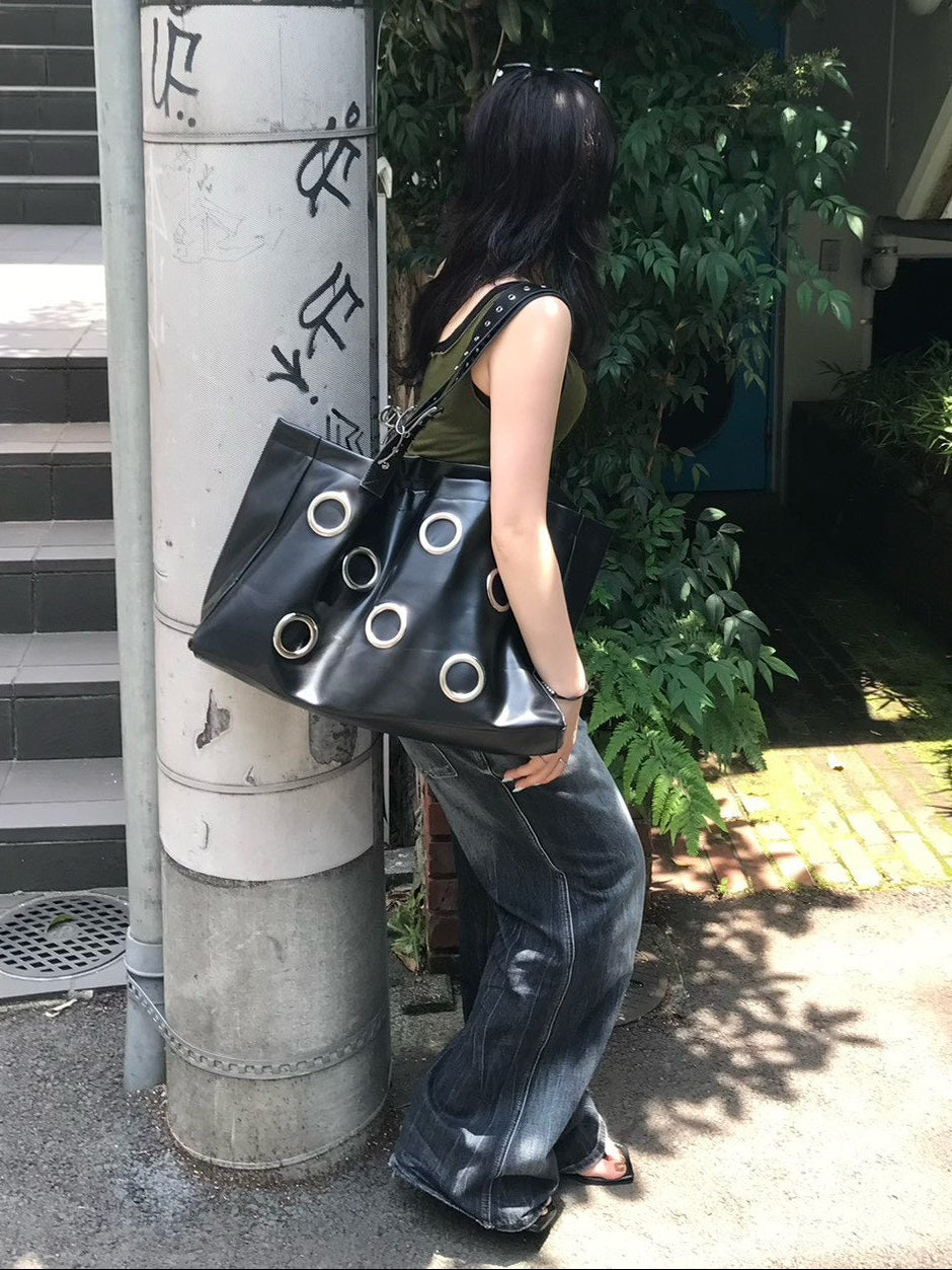 受注制【OaKS】Black Eyelet Big Bag