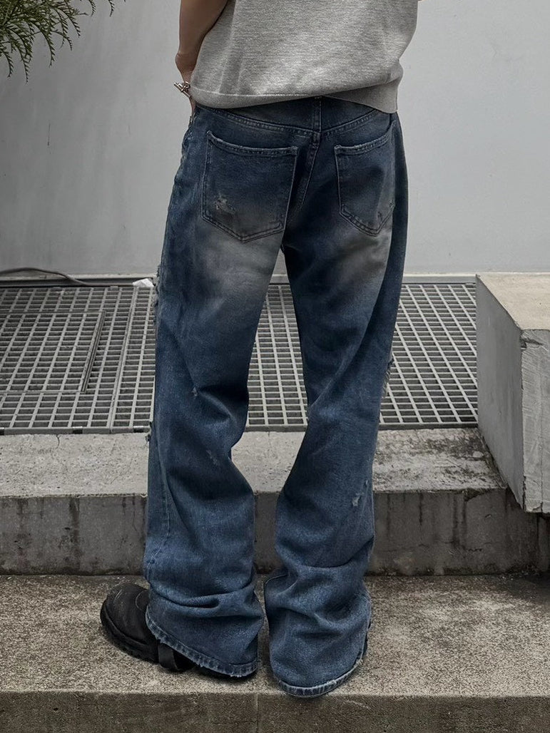 【OaKS】super-destroyed damage wide denim pants