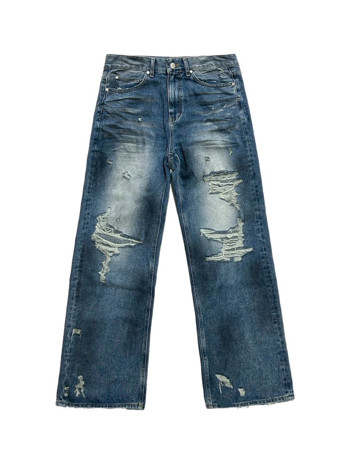 【OaKS】super-destroyed damage wide denim pants